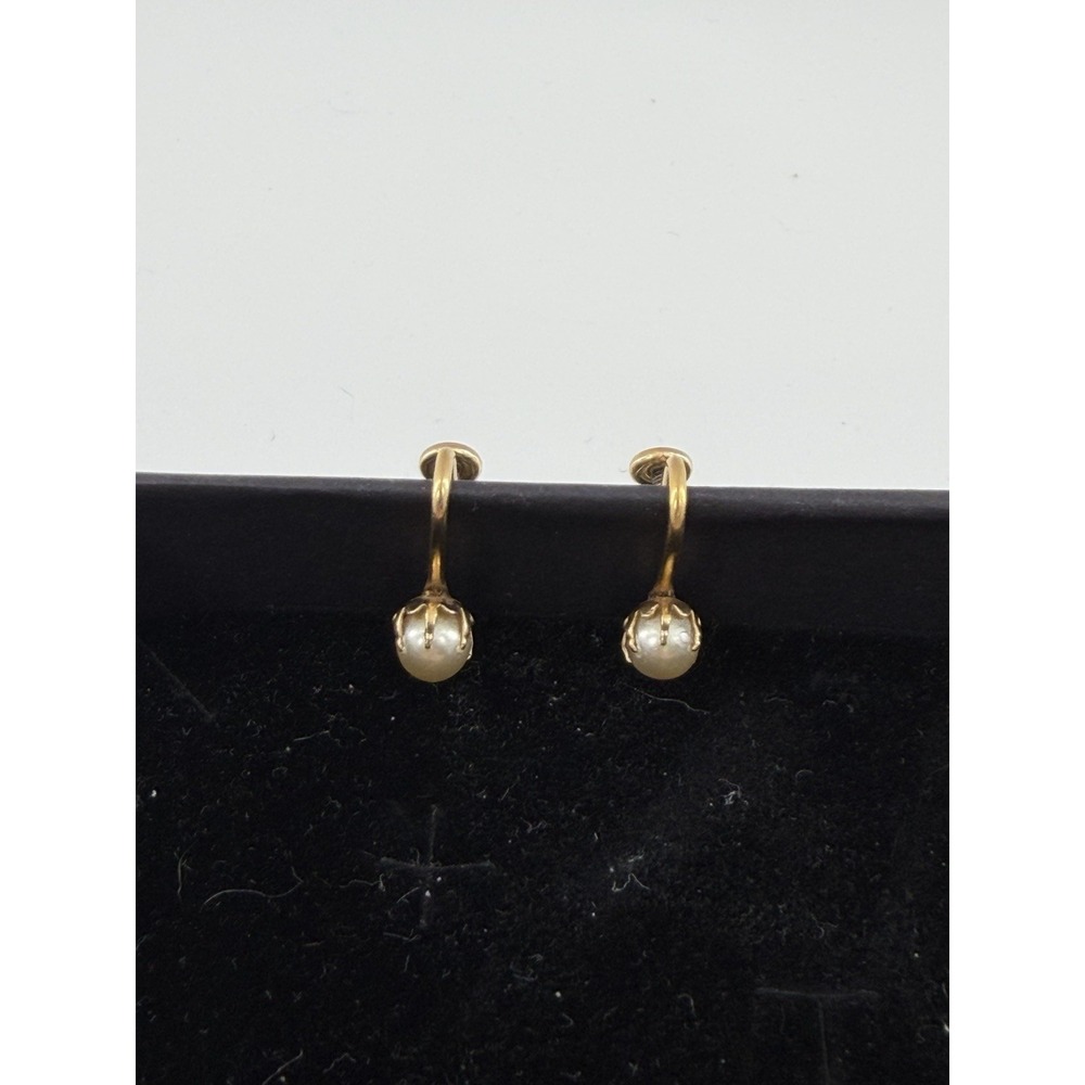 Vintage JMS 1/20 12kt Gold Filled G.F. Faux Pearl Screw Back Earrings 1950s